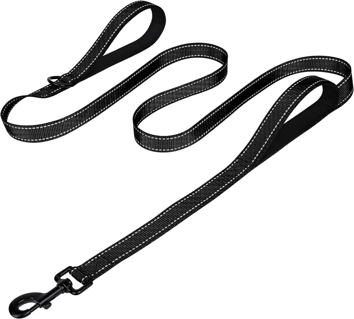 Dog Leash Heavy Duty for Large Dogs That Pull, Double Handle for Traffic Control, Double-Sided Reflective Leashes for Large Medium Dogs Night Safety, 4FT, Black