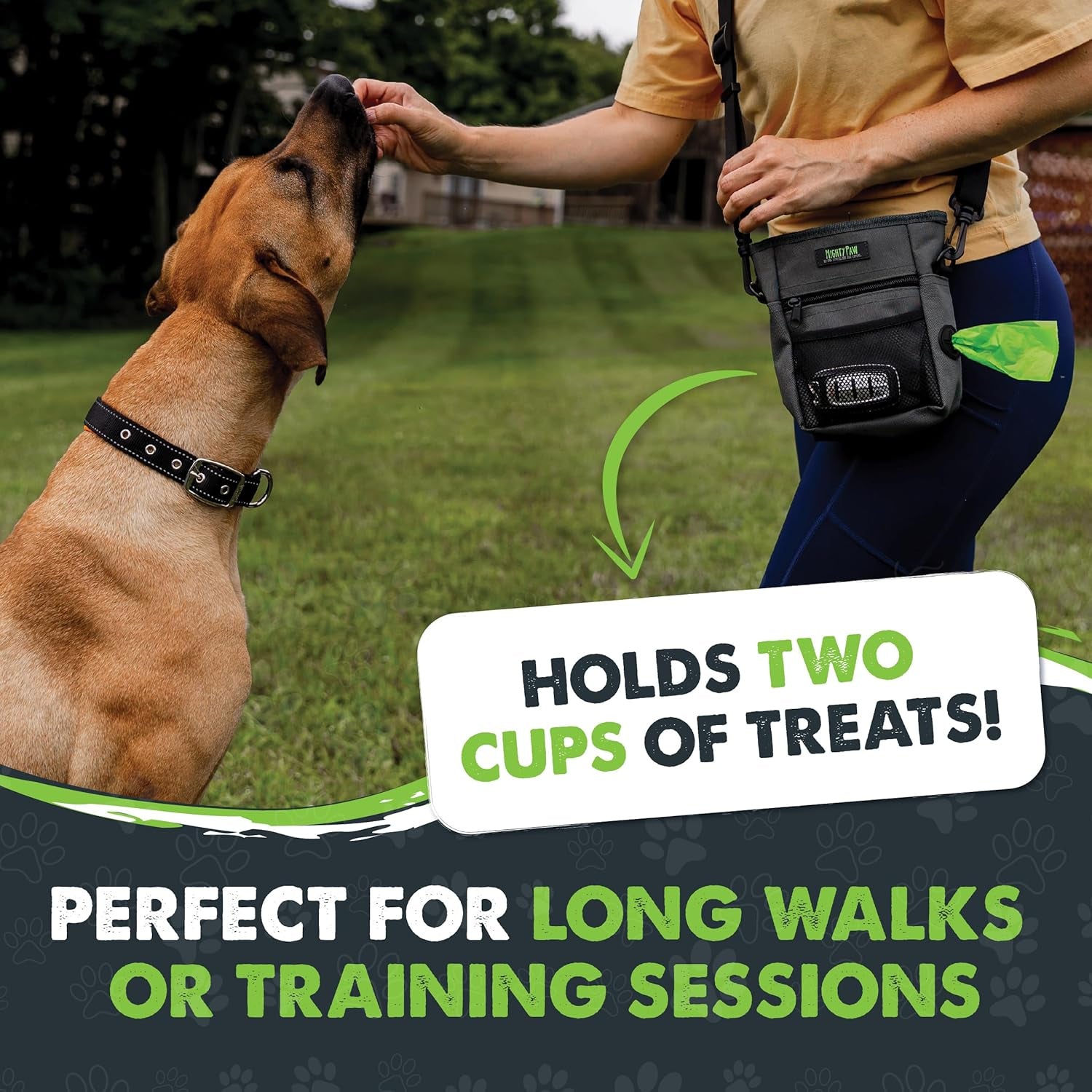 Dog Treat Bag - Drawstring Closure Pouch - Includes Carabiner Hook and Pick-Up Bags - with Reflective Belt - Dog Training Treats Pouch (Black)