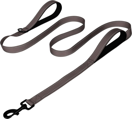 Dog Leash Heavy Duty for Large Dogs That Pull, Double Handle for Traffic Control, Double-Sided Reflective Leashes for Large Medium Dogs Night Safety, 4FT, Brown