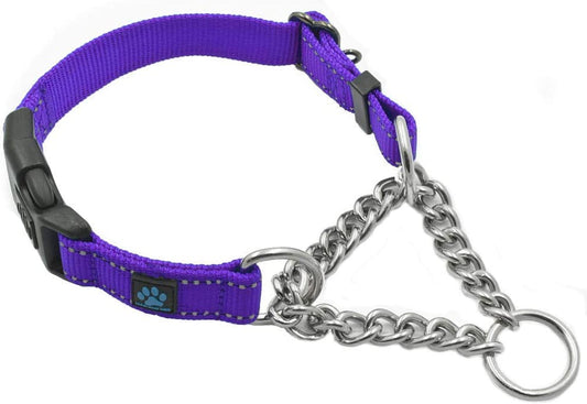 Stainless Steel Chain Martingale Collar - We Donate to a Dog Rescue for Every Collar Sold (Medium, Purple)