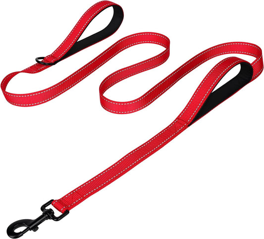 Dog Leash Heavy Duty for Large Dogs That Pull, Double Handle for Traffic Control, Double-Sided Reflective Leashes for Large Medium Dogs Night Safety, 5FT, Red