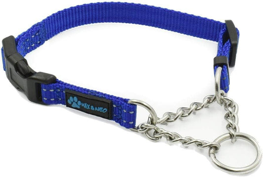 Stainless Steel Chain Martingale Collar - We Donate to a Dog Rescue for Every Collar Sold (X-Small, Blue)