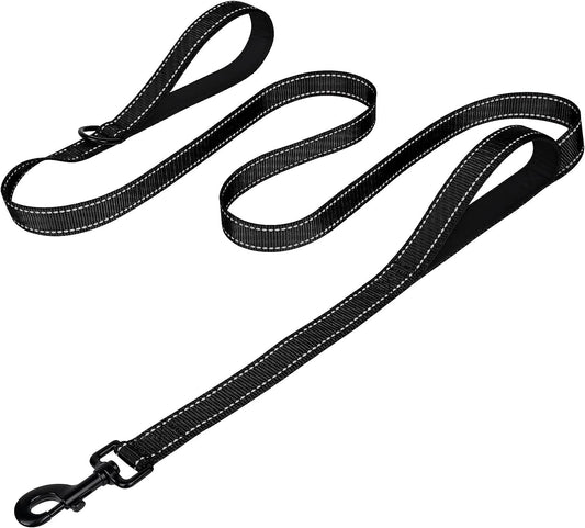 Dog Leash Heavy Duty for Large Dogs That Pull, Double Handle for Traffic Control, Double-Sided Reflective Leashes for Large Medium Dogs Night Safety, 4FT, Black