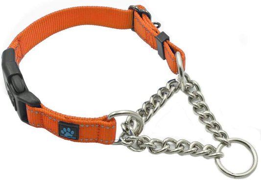 Stainless Steel Chain Martingale Collar - We Donate to a Dog Rescue for Every Collar Sold (Small, Orange)