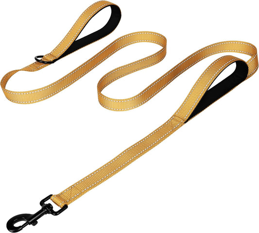 Dog Leash Heavy Duty for Large Dogs That Pull, Double Handle for Traffic Control, Double-Sided Reflective Leashes for Large Medium Dogs Night Safety, 6FT, Khaki