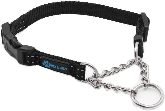 Stainless Steel Chain Martingale Collar - We Donate to a Dog Rescue for Every Collar Sold (X-Small, Black)