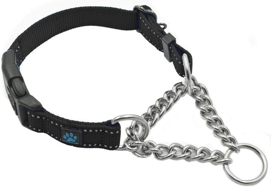 Stainless Steel Chain Martingale Collar - We Donate to a Dog Rescue for Every Collar Sold (Medium, Black)