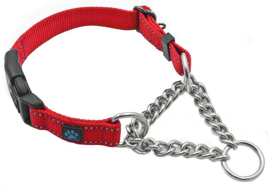 Stainless Steel Chain Martingale Collar - We Donate to a Dog Rescue for Every Collar Sold (Small, RED)