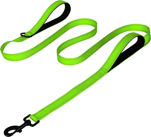 Dog Leash Heavy Duty for Large Dogs That Pull, Double Handle for Traffic Control, Double-Sided Reflective Leashes for Large Medium Dogs Night Safety, 6FT, Green