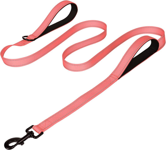 Dog Leash Heavy Duty for Large Dogs That Pull, Double Handle for Traffic Control, Double-Sided Reflective Leashes for Large Medium Dogs Night Safety, 5FT, Neon Pink