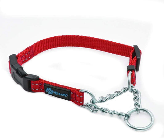 Stainless Steel Chain Martingale Collar - We Donate to a Dog Rescue for Every Collar Sold (X-Small, RED)