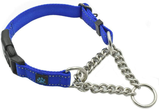 Stainless Steel Chain Martingale Collar - We Donate to a Dog Rescue for Every Collar Sold (Medium, Blue)