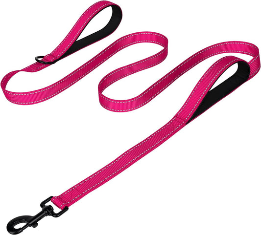 Dog Leash Heavy Duty for Large Dogs That Pull, Double Handle for Traffic Control, Double-Sided Reflective Leashes for Large Medium Dogs Night Safety, 4FT, Hot Pink