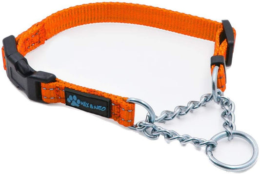 Stainless Steel Chain Martingale Collar - We Donate to a Dog Rescue for Every Collar Sold (X-Small, Orange)