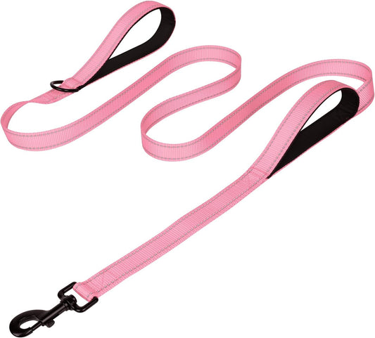 Dog Leash Heavy Duty for Large Dogs That Pull, Double Handle for Traffic Control, Double-Sided Reflective Leashes for Large Medium Dogs Night Safety, 4FT, Pink