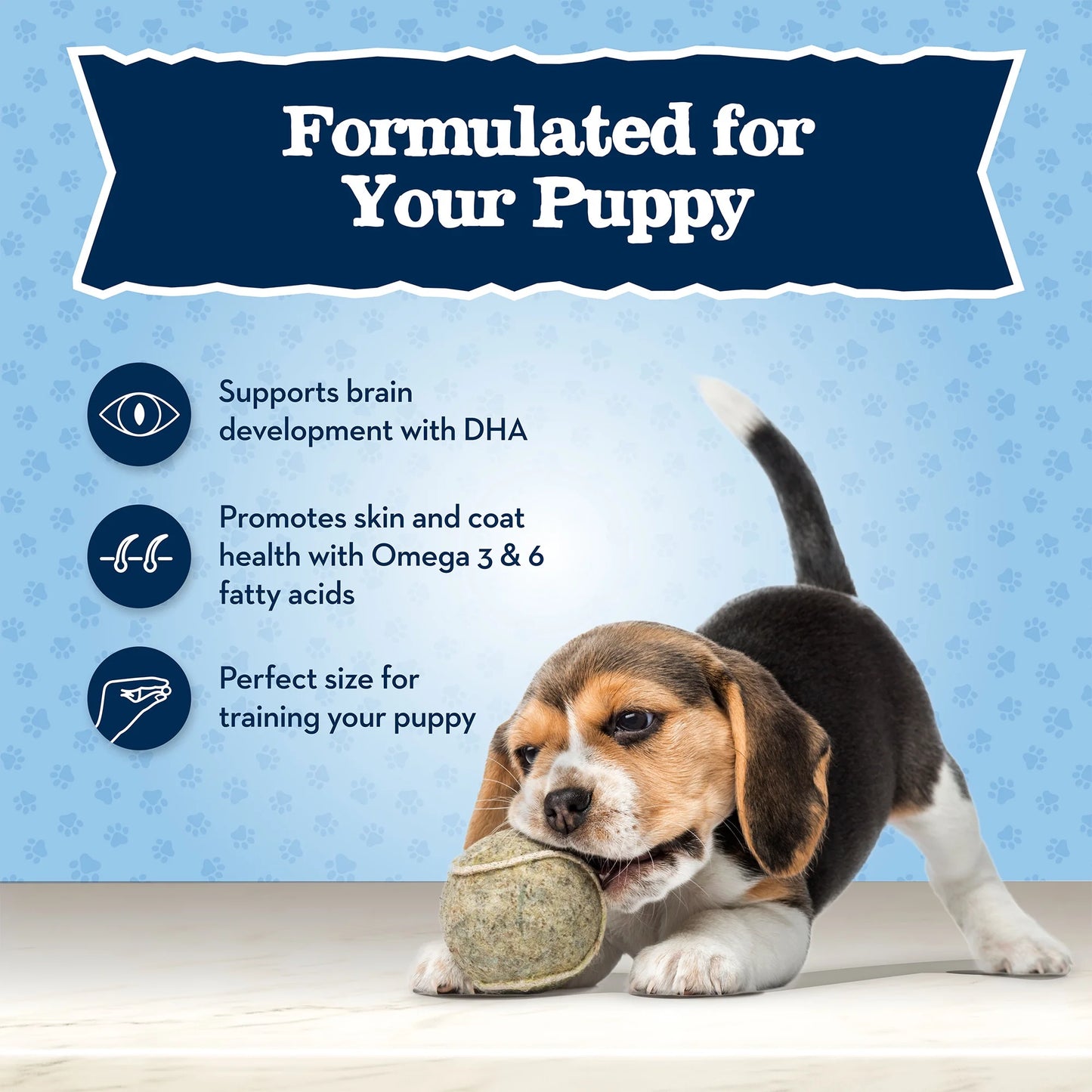 Baby BLUE Puppy Training Treats for Dogs with DHA, Savory Chicken, 4-Oz. Bag